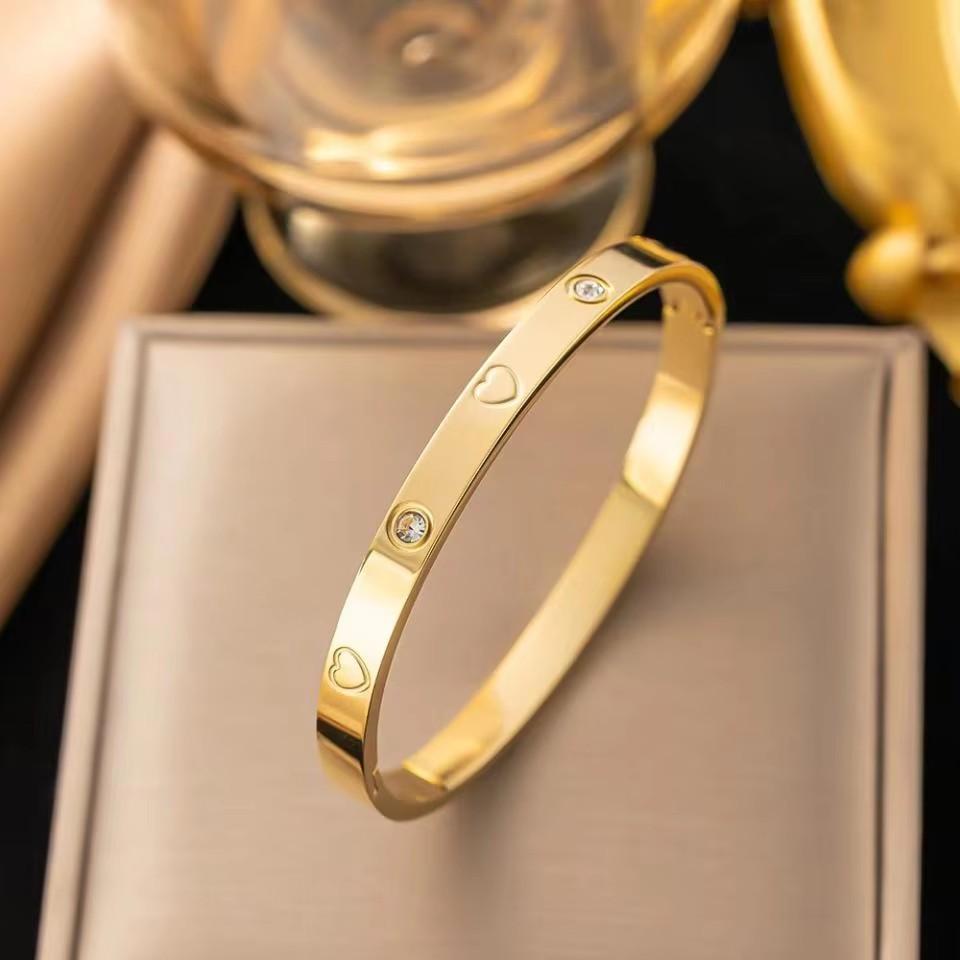Trendy Shining Zircon Bracelets For Women Clover Print Love Pulseiras Stainless Steel Bangles Feminina Zircon Gift