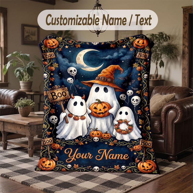 Halloween Theme Throw Blanket Custom Name Text Personalized Blanket Soft Cozy Blanket for Home Sofa Bed