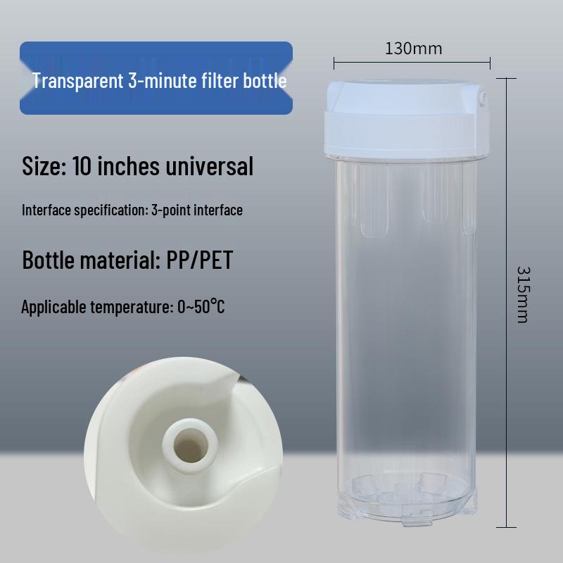 10-inch Transparent Explosion-Proof Water Purifier Filter Housing with PP Cotton Filter, Available in 2/3/4 Inch Ports.