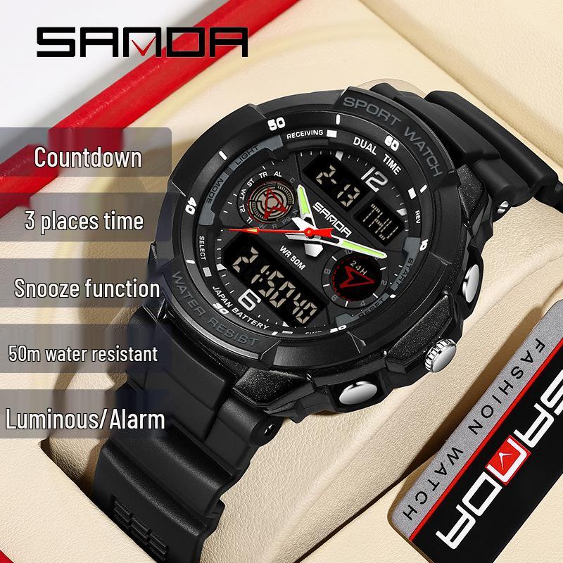 Sanda Electronic Watch: Fashionable, Versatile, Luminous, Waterproof Sports Watch for Middle School Students with Alarm Clock Function.