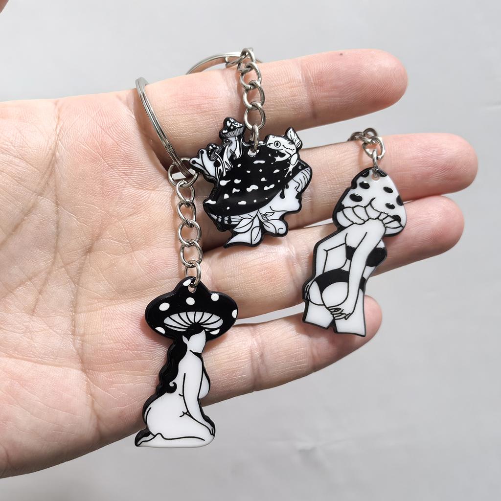 Acrylic Halloween Keychain Mushroom Girl Key Ring Crossbody Bag Pendant Keychain