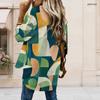 Women Plus Size Geometric Printed Collared Long Sleeve Button Front High Low Curved Hem Shirt