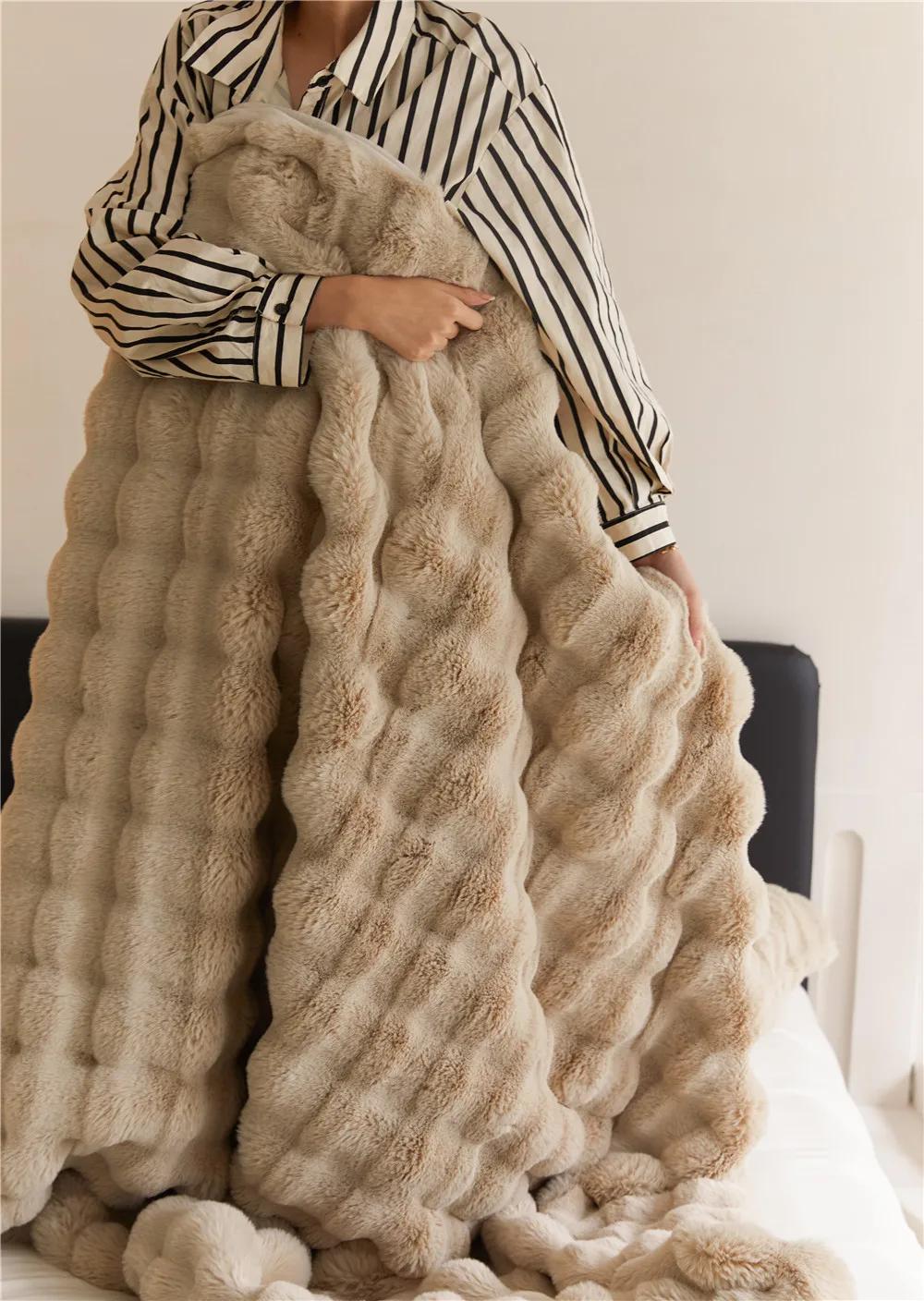 Soft Fluffy Faux Fur Blanket Rabbit Fur Blanket,Luxury Thick Fuzzy Couch Blanket for Winter,Cute Lovely Blanket for Pet 160x130cm