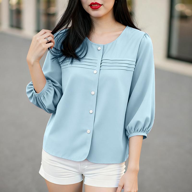 

ZANZEA Жіноча повсякденна блузка з круглим вирізом, однотонна, рукав 3/4 5XL синій