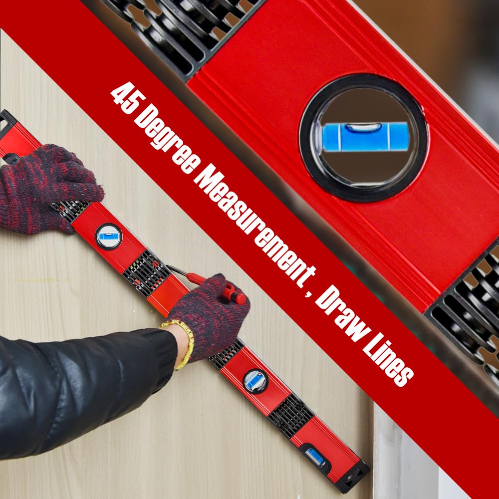 23.74 In. Multi-Angle Measuring Woodworking Tool, 5-Section Folding Pocket Plastic Level with 45°/90°/180° Bubbles