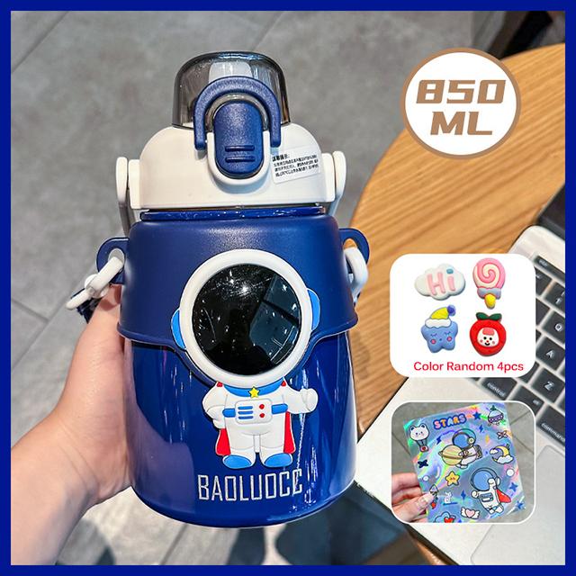 Cute Astronaut Children Insulation Cup 316 Stainless Steel Straw Thermos Water Bottle For School Boys Girl Outdoor Big Belly Cup