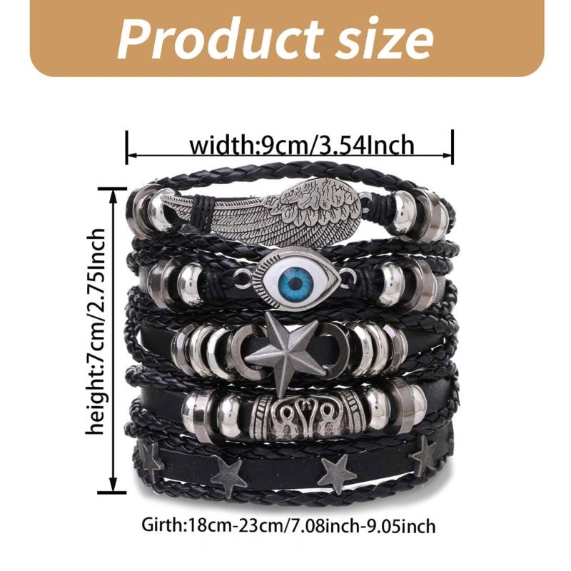 Woven Leather Bracelet Set Handmade Bracelet Adjustable Size Bracelet Multifuntional Fashion Accessory for Man and Woman