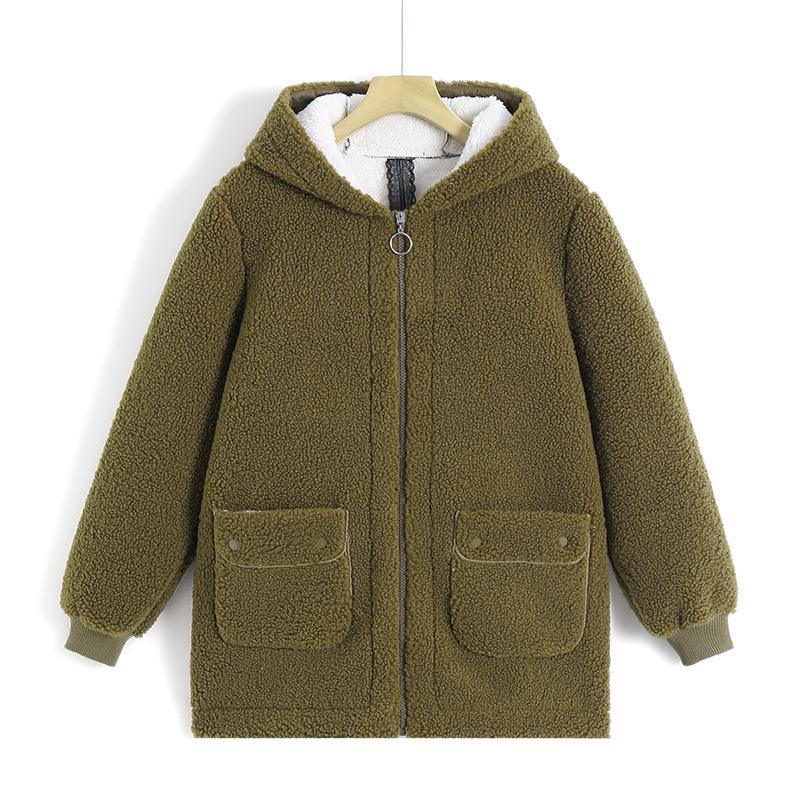 Mom's Elegant Winter Hooded Lambswool Coat with Fleece Lining - Thickened, Fashionable, for Middle-Aged and Elderly Women