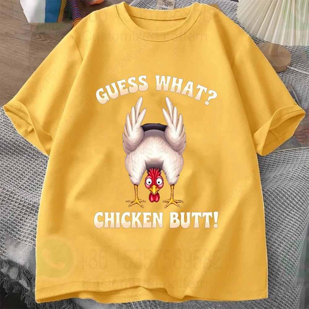 Guess What Chicken Butt Funny Men Cotton T-Shirt O-Neck-Short Sleeve Tee Top Vintage Tshirts