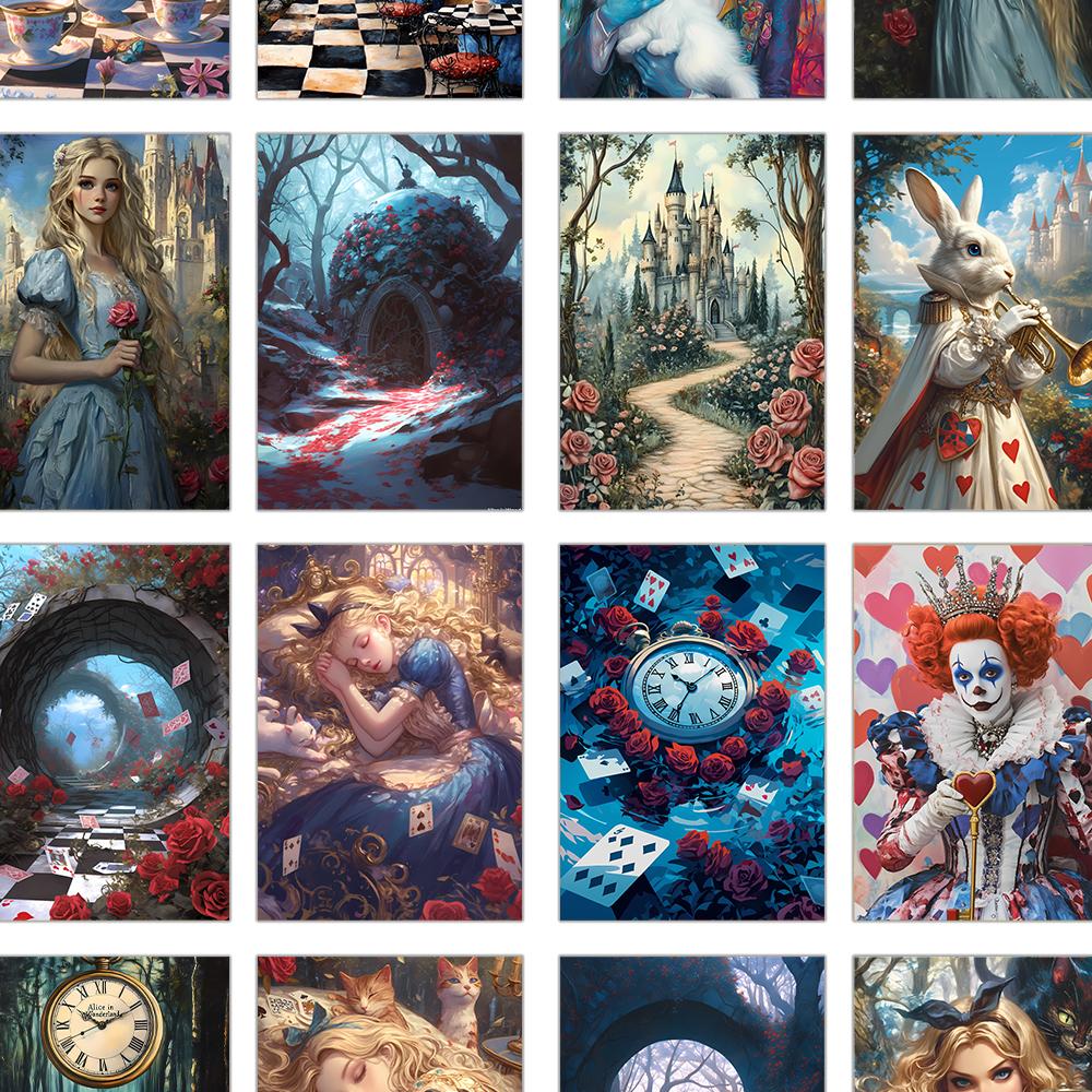32pcs, Blue Alice in Wonderland Postcards, Joker, Birthday/Anniversary Gifts, Collectibles, Suitable for Gifting, Mailable.
