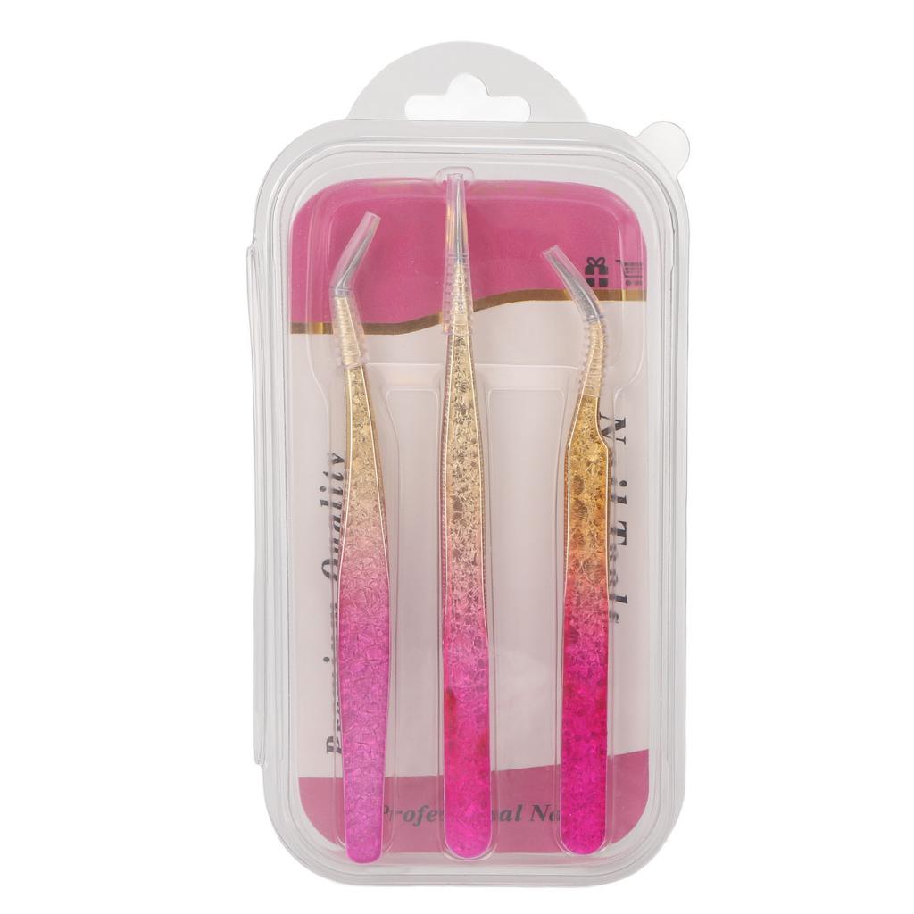 3 Stück Nail Art Pinzette Edelstahl Gerade Gebogene Spitzen Maniküre Strass Zange Farbverlauf