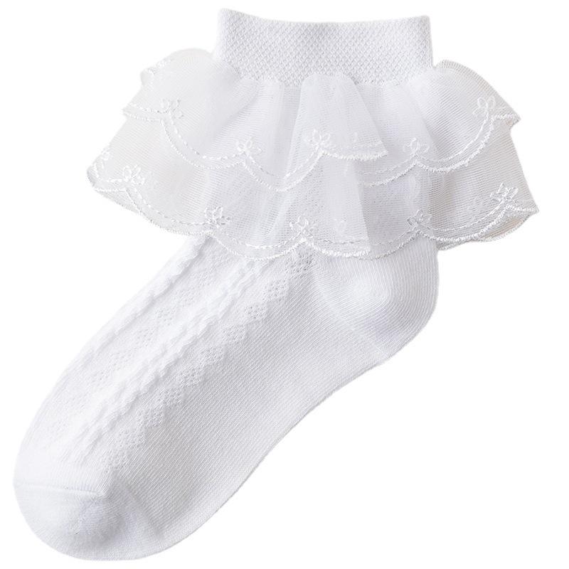 Mädchen Spitzen Tanzsocken, Reine Baumwolle - Weiß, Dünn, Kleinkind/Kind, für Frühling & Herbst