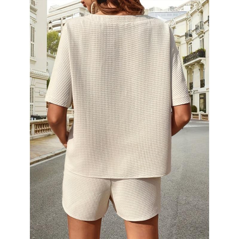 Women S Short Sleeve Two Piece Set Fashion Casual Tops Shorts