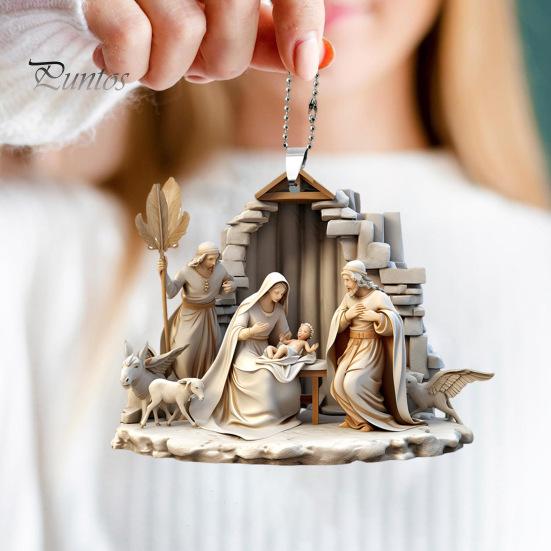 Christmas Pendant Ornament Jesus Family Prayer Scene Pendant Bright Colored Religious Symbol Pendant for Home Car