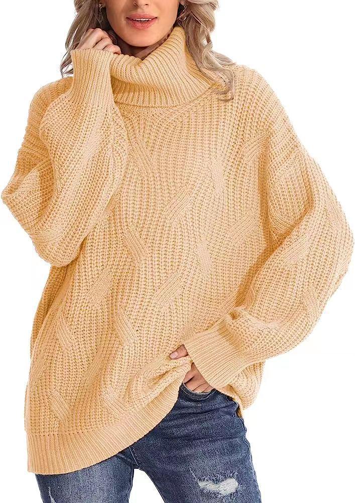 Women's High Neck Cable Knit Pullover Sweater - 2024 Autumn/Winter Collection