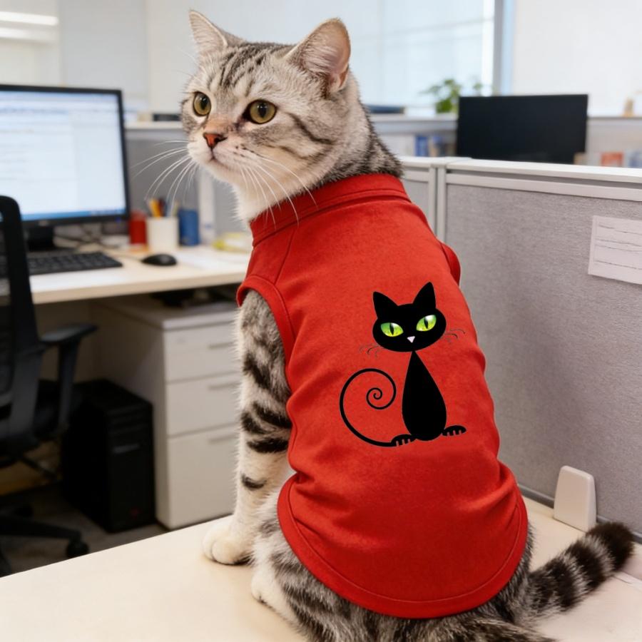 1PC Cute little black cat printed pet vest, spring new fashionable multi-color pet sleeveless T-shirt