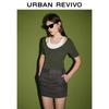 UR Women's 2024 Spring Color-Blocked Faux Two-Piece Short Sleeve Knit Top