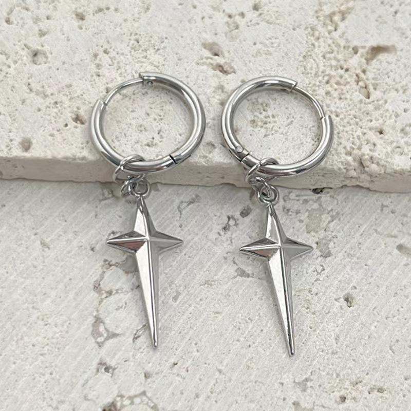 Punk Earring Mens Cross Single Spike Stainless Steel Stud Earrings Guys Jewelry Rock Hip Hop Party Jewelry Unisex Earrings