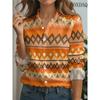 Nuova Moda Estiva Camicie da Donna con Bavero Casual Bottoni Manica Lunga Quotidiano Weekend Top Astratti Stampa Floreale Blusa Larga Casual