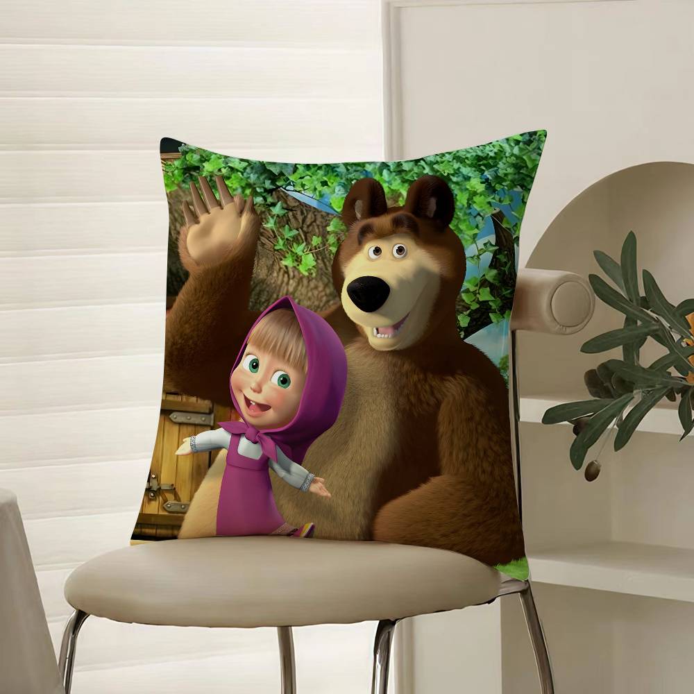 Cute Cartoon M-Masha And Bears-S Pillow Case Comfort Sofa Bed Silky Elegant Invisible Zipper Decorative Cushion Cover
