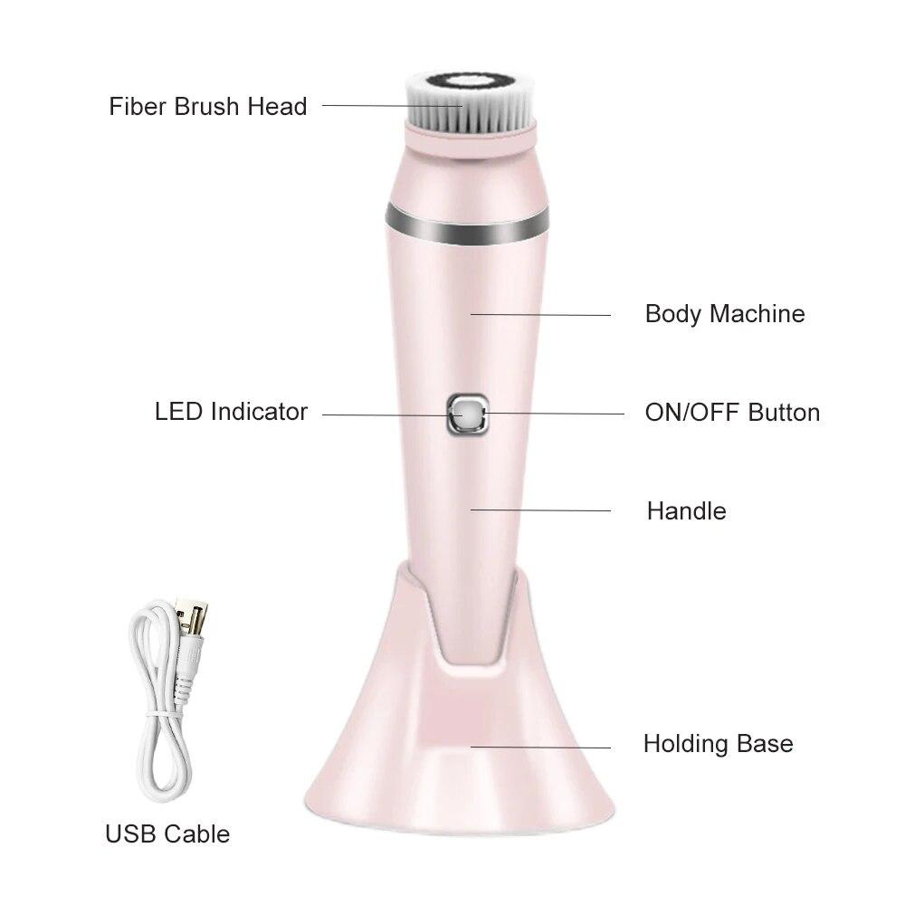 Ultraschall-Gesichtsreinigungsbürsten-Set, elektrisch, zur Hautreinigung und zum Peeling, mit 4 verschiedenen Reinigungs-Mitessern, Gesichtsmassagegerät