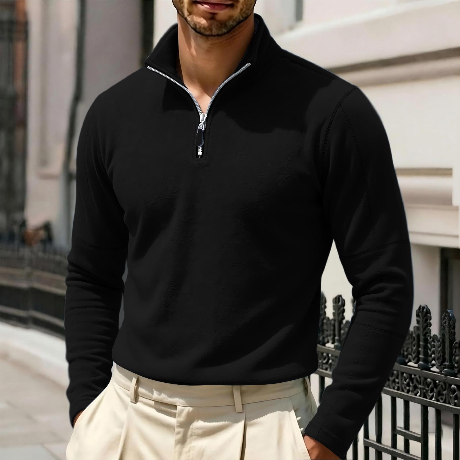 Men s Half-Zip Pullover with Stand Collar Long Sleeve Casual Sweatshirt for Fall Winter M