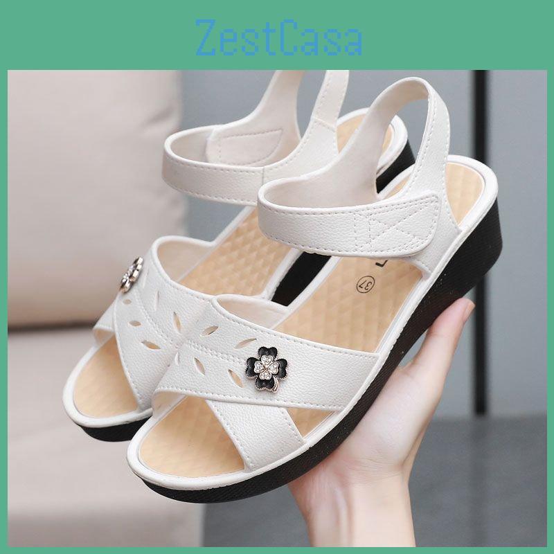 Sandals Women Wearing For Summer Soft Soles Non Slip Sloping Heels Flat Bottomed Beach Work Shoes Plastic Womens Sandals