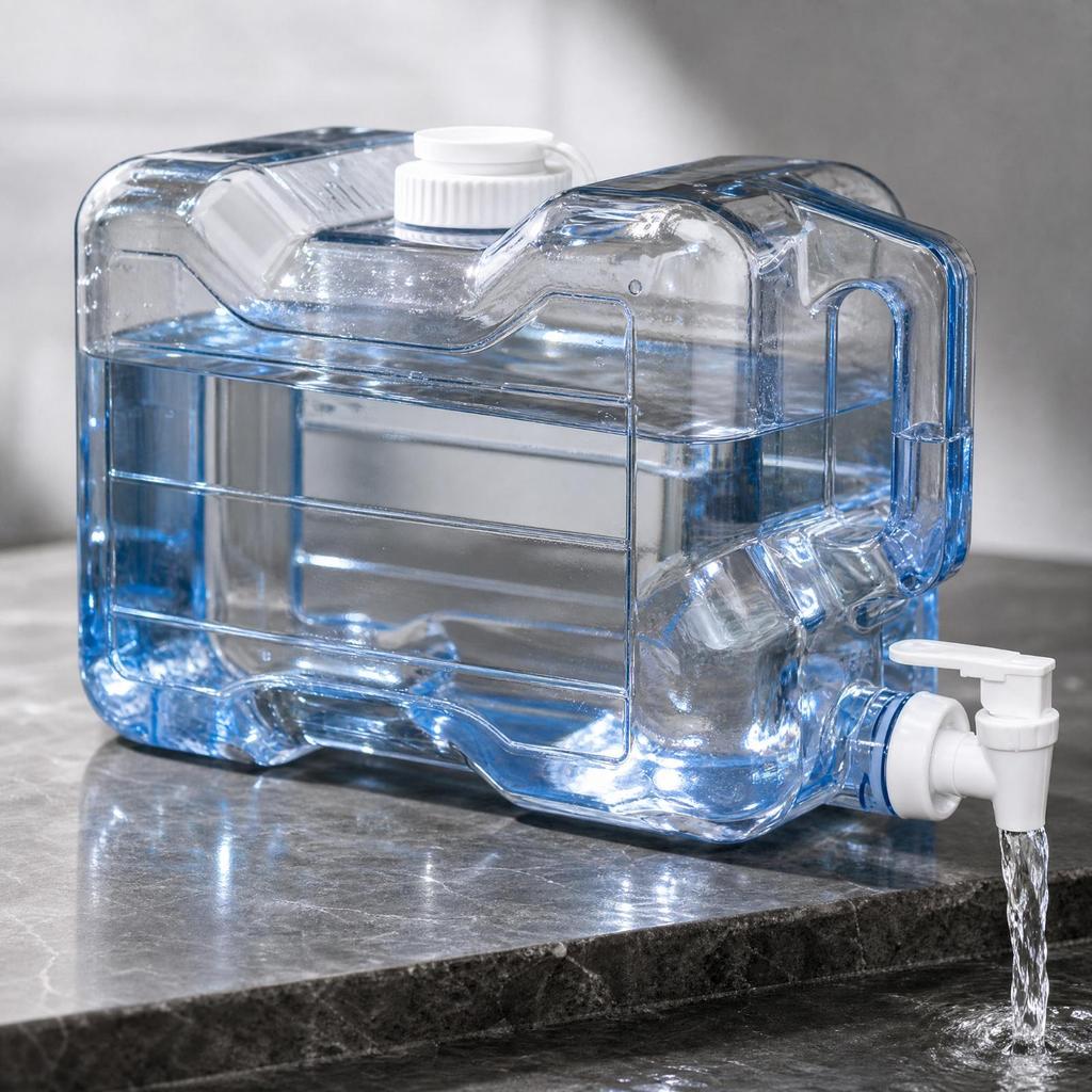 Transparent PETG Water Container with Faucet Recyclable Clear Screw Top Opening