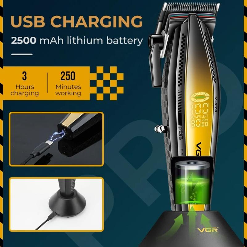 VGR V-270 Professionelle Elektrische Schiebeschere Metall Mecha Wind Körper Männer mit Basis Haarschneider LED Digitalanzeige Öl Kopf Haarschneidegerät für Zuhause