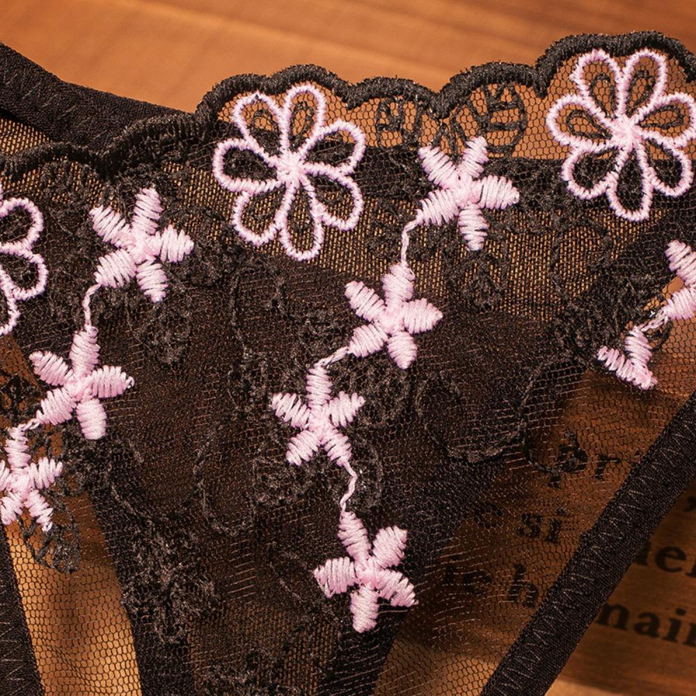 Beautiful Embroidered Transparent Thong Women's Sexy Slim T Panties Thong Panties Sexy Briefs
