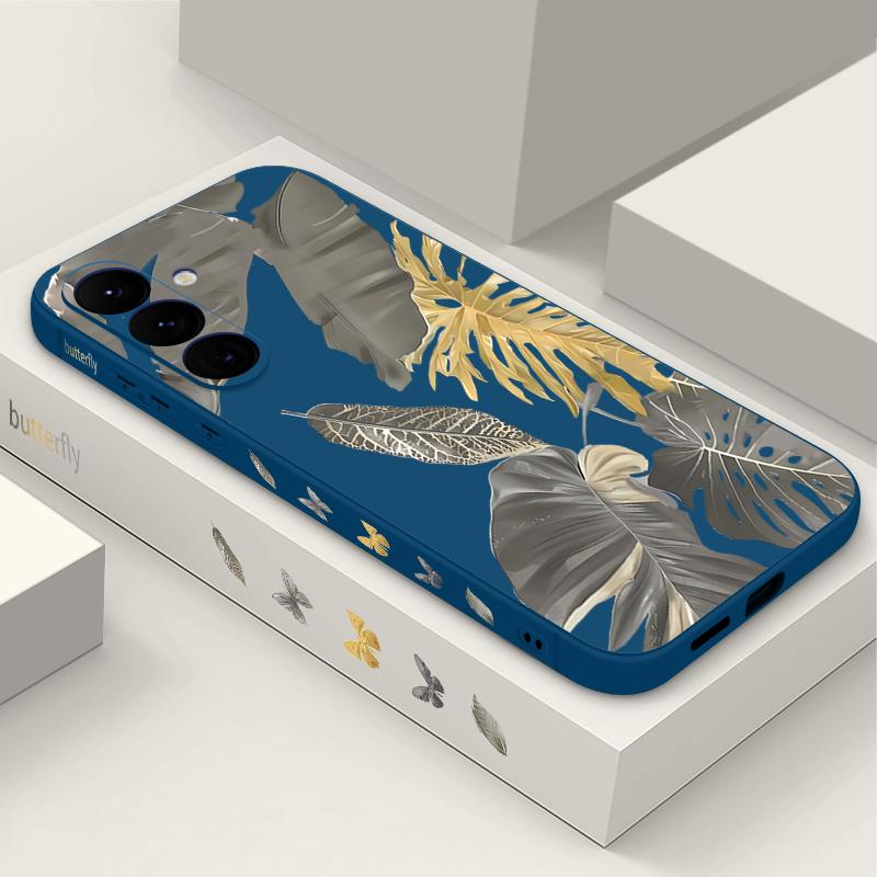 Withered Leaves Patterned Silicone Phone Cover For Samsung Galaxy A56 A17 A26 A16 A36 A55 A54 A53 A15 S24 S25 S25 S22 S23 Plus Lanyard Soft Cover
