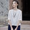 Johnature Women Casual Linen T-Shirts Summer O-Neck Short Sleeve Tees Solid Color Loose Women T-Shirts