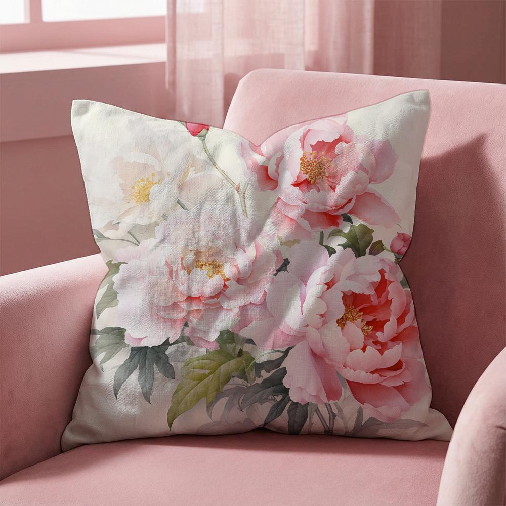 Pink Peony Flowers Cushion Cover Multi-Scene Pillow Cover for Home & Car - Reversible, Soft & Durable for Daily Use