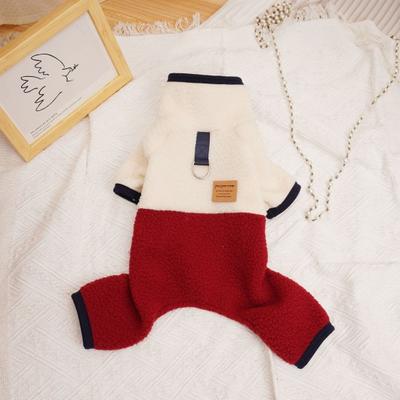 Pet Jumpsuit Cute Dog Winter Jumpsuit Color-Blocking Four-leg Design Comfortable Warm Cat Overall Pet Clothes