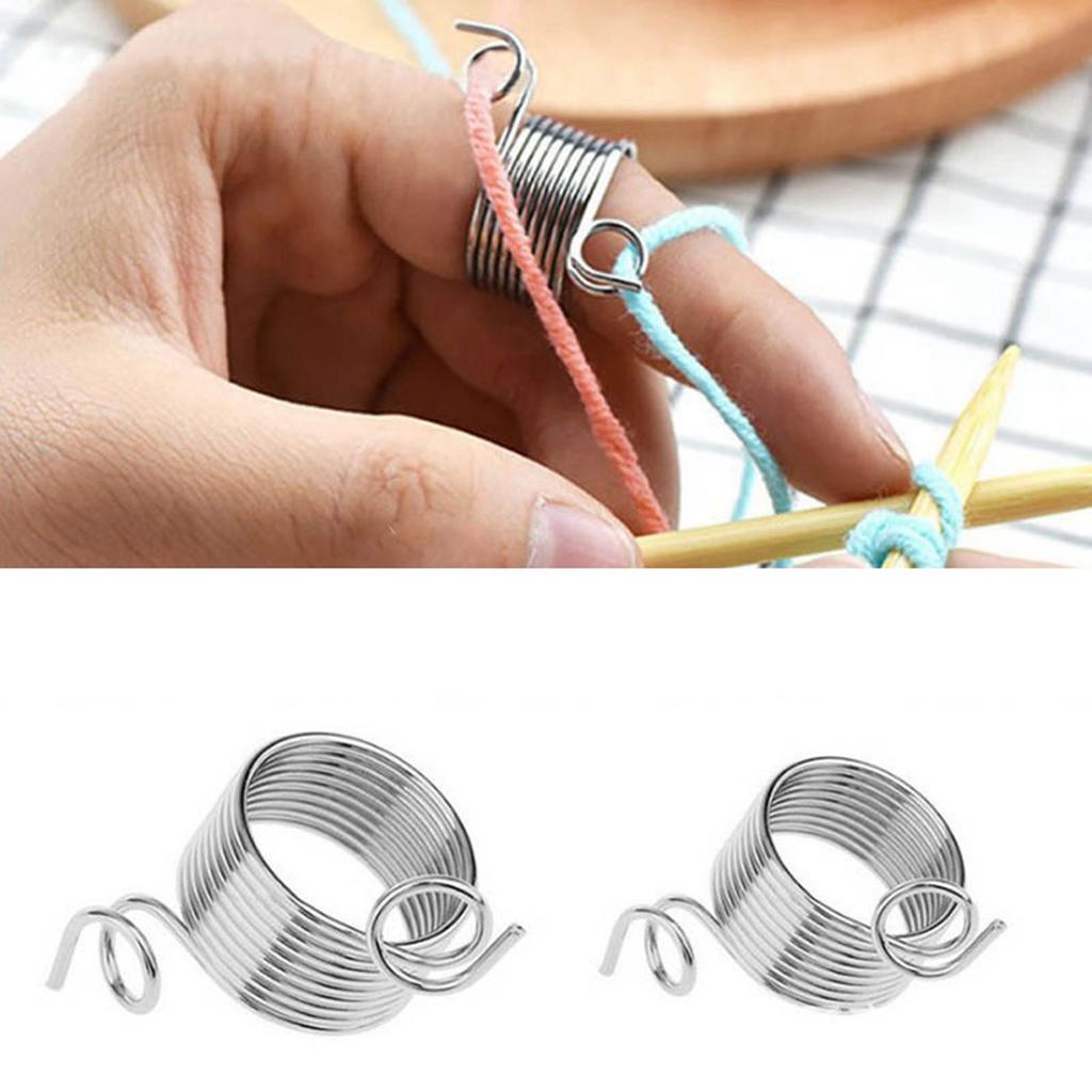 2Pcs Stainless Steel Coiled Knitting Thimble Guide Finger Ring Knitting Crafts Tool Accessories