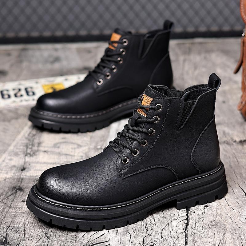 Fashion Autumn Winter Retro Platform Leather Snow Boots for Men Designer Soft-soled Men's Cotton Shoes Fashion Non-slip Ankle Boots Male