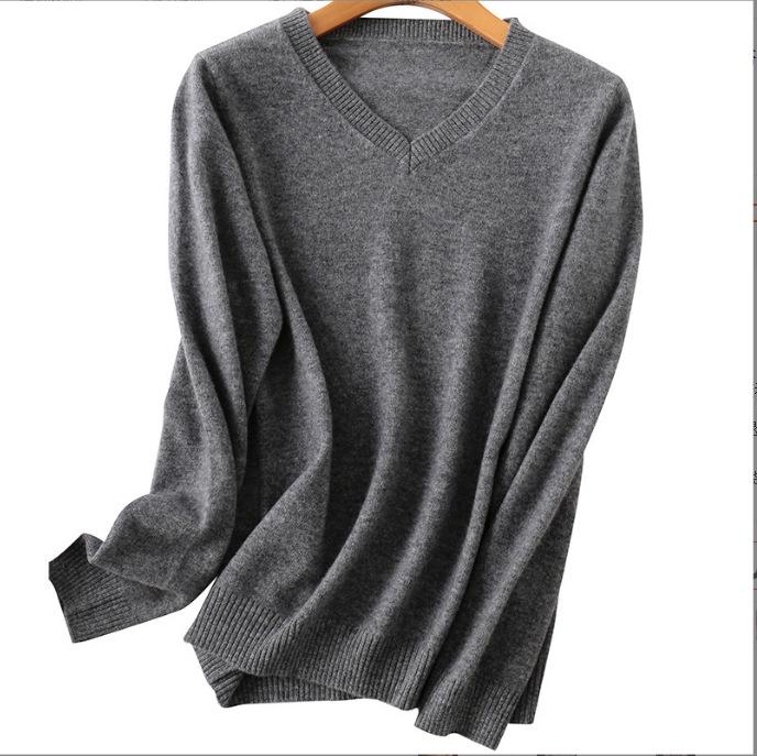 Women's V-Neck Merino Wool Sweater - Slim Fit, Long Sleeve, Warm Knitwear for Autumn/Winter