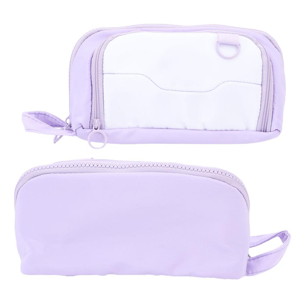 Pen Bag Large Capacity Students Handheld Portable 3 Compartments Travel Storage Organizer Purple