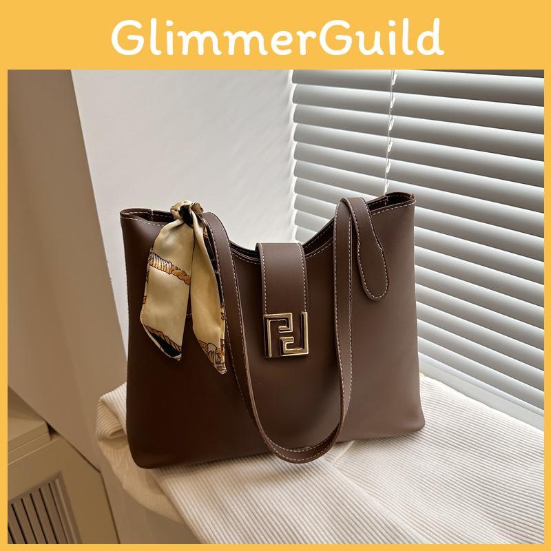 Capacity Large Simple Shoulder Bag With Solid Color Design And Decoration Scarf