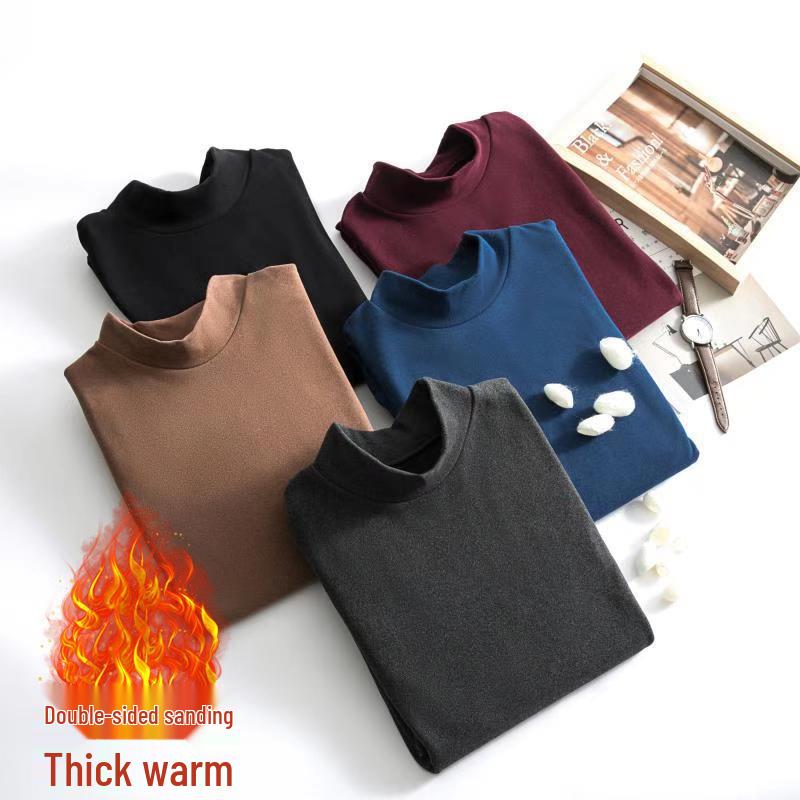 

Men s Velvet Base Layer Semi-High Neck Fleece Long Sleeve Warm Top M