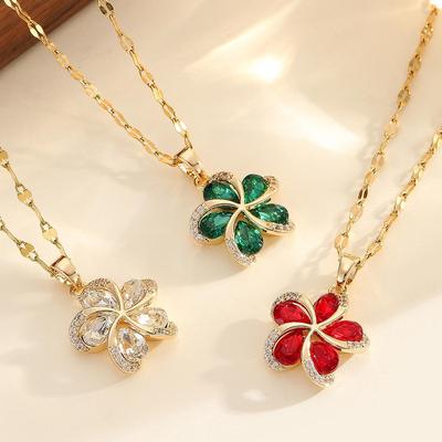 DIEYURO Collier Pendentif Fleurs Zircon Vert Acier Inoxydable 316L Pour Femmes Nouvelle Chaîne Chanceuse de Luxe Filles Cadeaux Bijoux d'Anniversaire