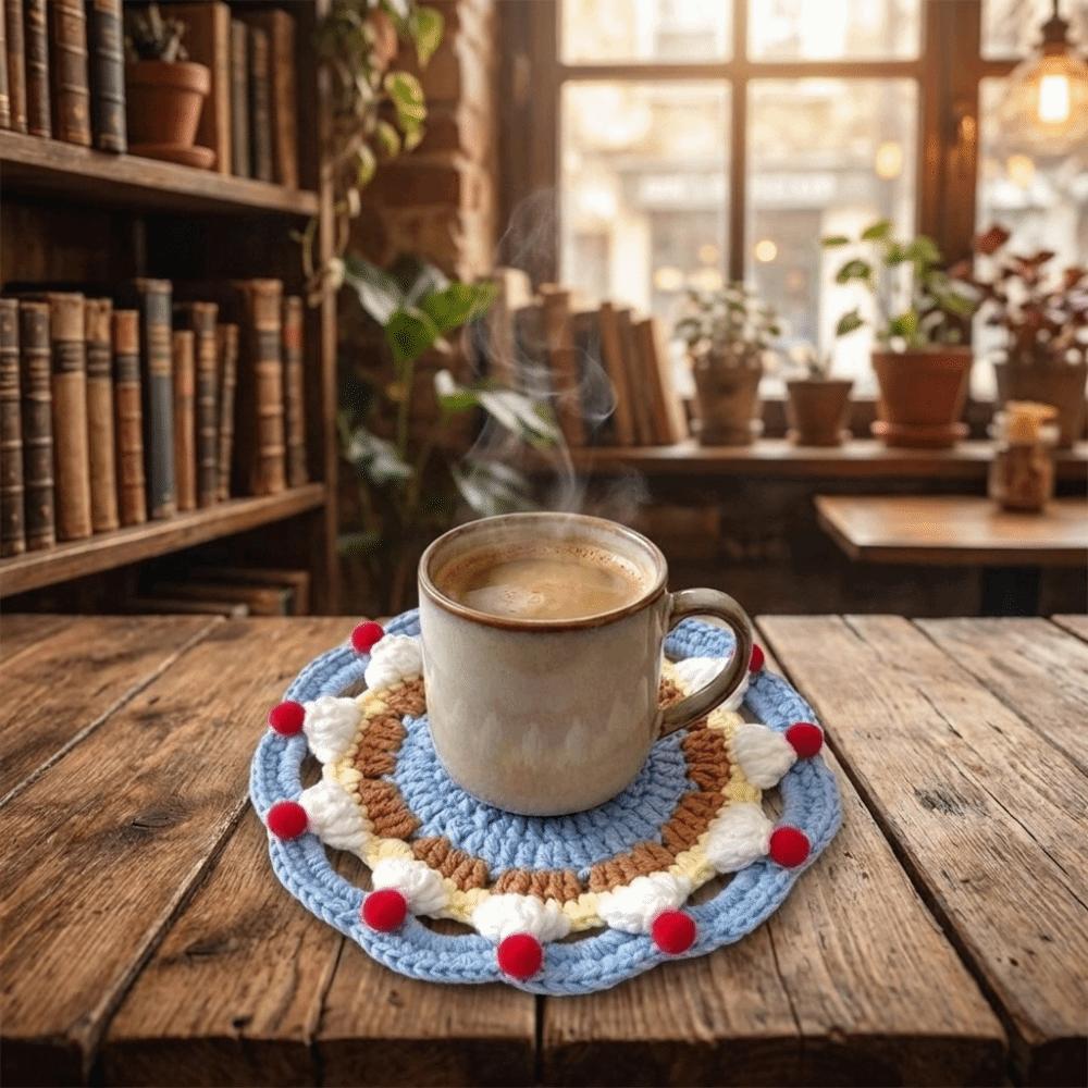 Handmade Cream Cake Crochet Coaster Knitted Trivet Mats Creative Coffee Cup Mat Office