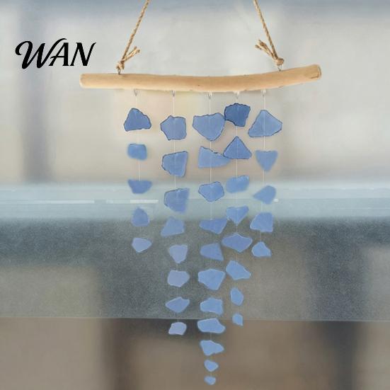 Nautical Wind Chime Sea Glass Chime, Handmade Driftwood Coastal Beach House Hanging for Home Window Decor Colorful