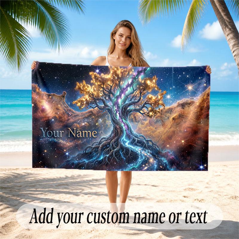 Tree of Life Theme Beach Towel Personalized Custom Name & Text Soft Quick Dry Beach Towel for Swimming Travel