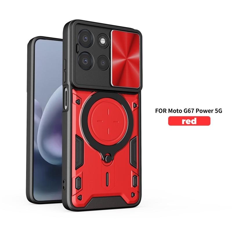 Pour Motorola Moto G67 Power 5G Coque Support Magnétique pour Voiture Anneau Coque de Protection pour Téléphone Pour Motorola G67 Power Cache Protecteur d'Objectif Coulissant