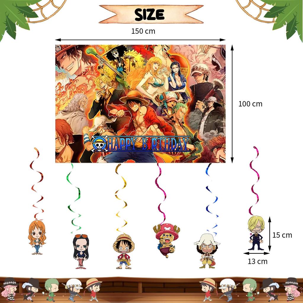 PALNKART Pirate King Birthday Character One Piece Birthday Birthday Kids Birthday Happy Birthday Hanging Cake Topper Decorations, Balloons, Balloons,