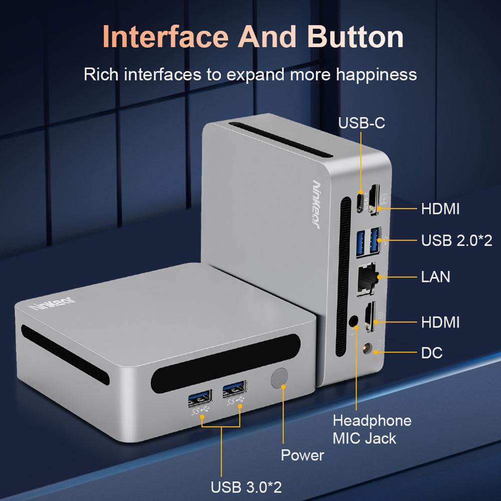 Ninkear N4 Mini PC, AMD Ryzen 5 4600H 6 Cores Max 4.0GHz, 16GB RAM 512GB SSD, Type-C (8K)+ 2*HDMI (4K)