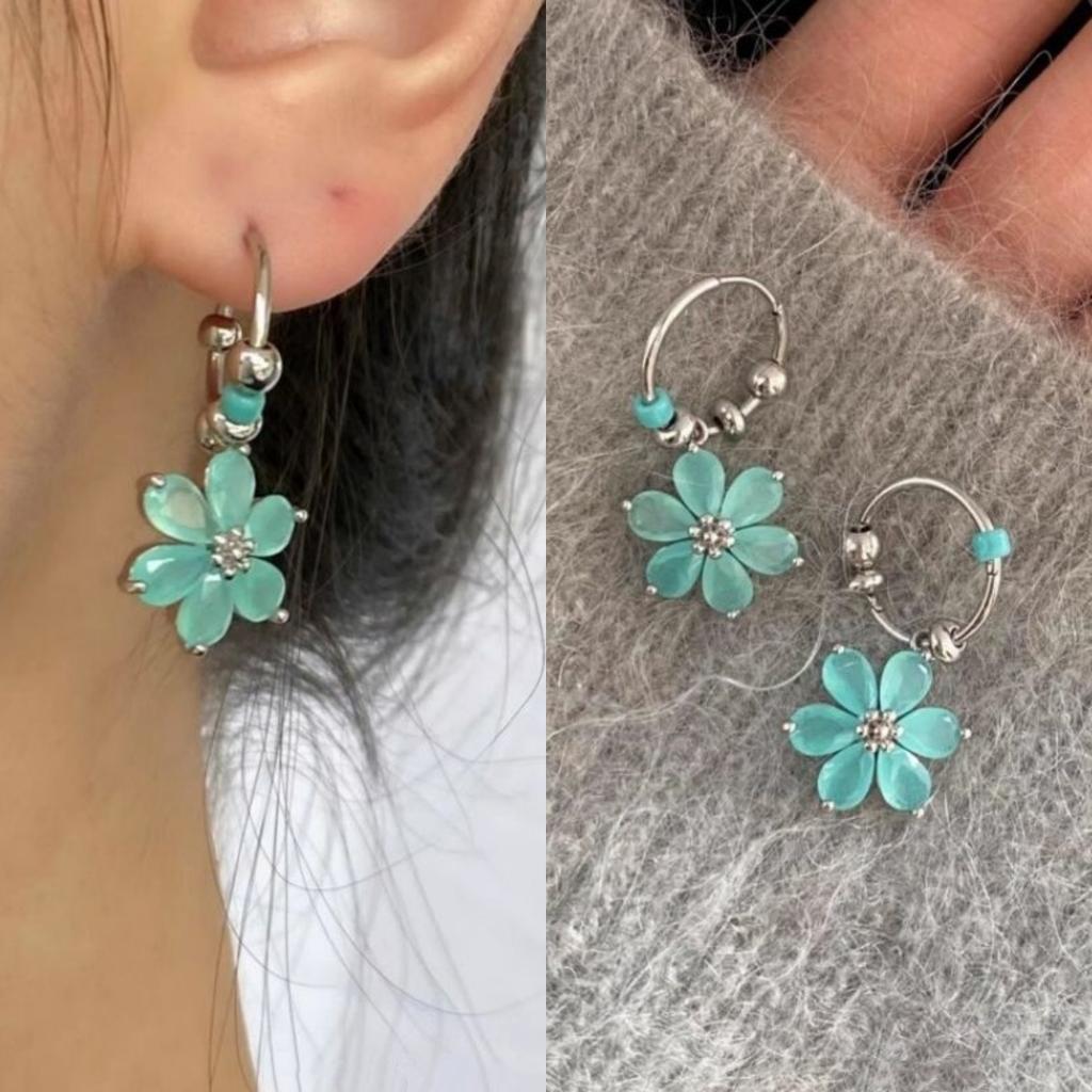 Fashion Sweet Mint Green Colored Flower Hoop Earrings For Women Personality Sweet Cool Daily Earrings Jewelry Party Gifts