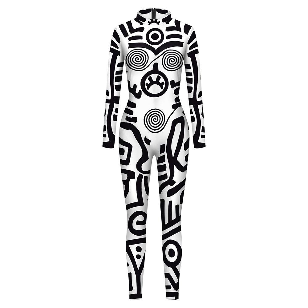 Women Men Punk Robot Abstract Art Geometry 3D Printed Jumpsuit Adults Halloween Cosplay Costume for Dancing Party Dress Up