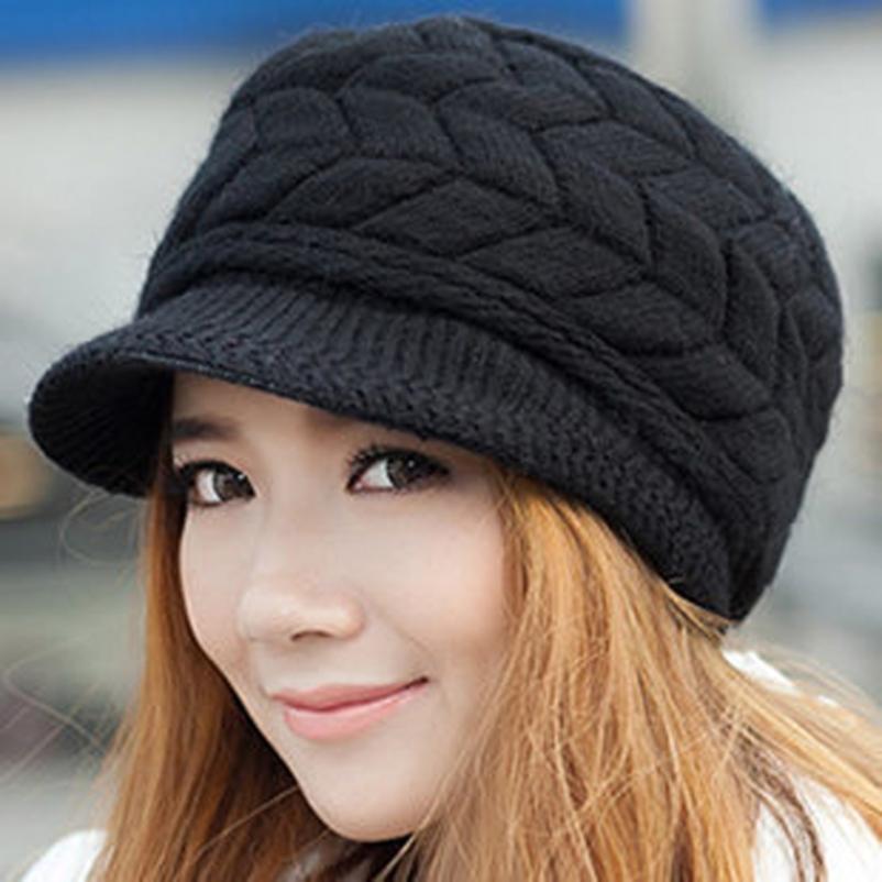 Autumn Winter Womens Fashion Arrow Knitting Wool Beret Double Layer Ski Hat Caps